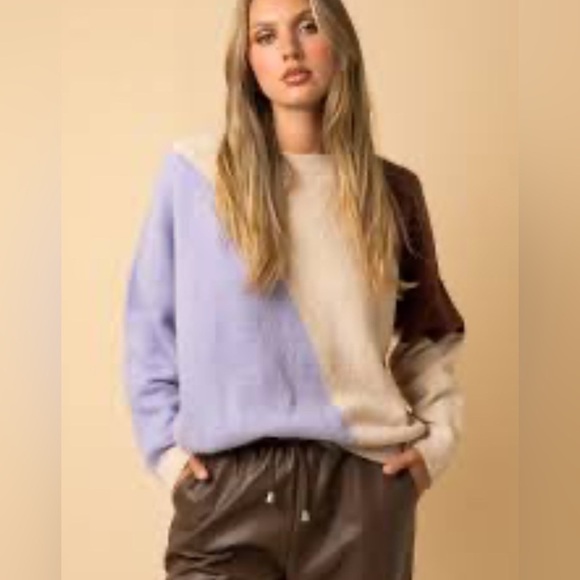 Lavender and Taupe Colorblock Sweater by Kaileigh plus Size 2x - Picture 1 of 10